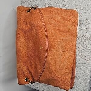 Elliott Lucca tan soft leather fold over chain braided strap shoulder handbag